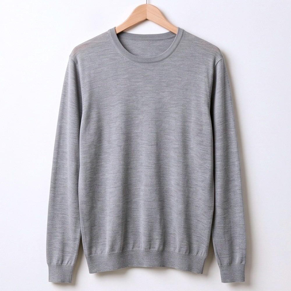 HM XL Silk Cotton Gray Crewneck Sweater Mens Long Sleeve Knit Pullover, Soft